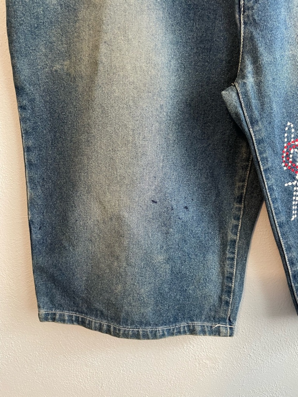 Men's Blue Denim Jean Shorts with Red Rockets Logo - Picture 3 of 14